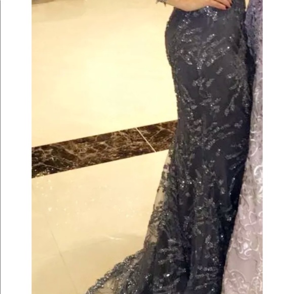 Custom evening prom gown size xs sequins gray charcoal - Picture 5 of 8